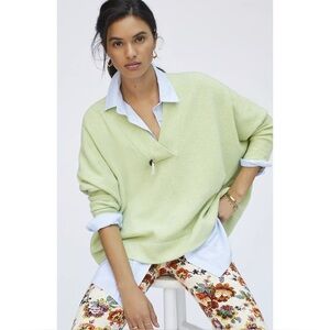 Anthropologie Pistachio Green Slouchy VNeck Pullover Sweater Layering Top